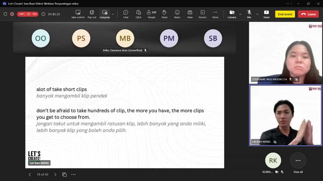 A presenter speaking in an online webinar with slides